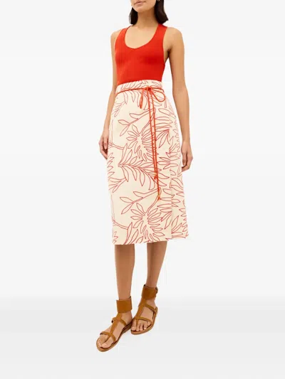 Marie Oliver Sandra Leaf-print Tie-waist Midi Skirt In Neutral