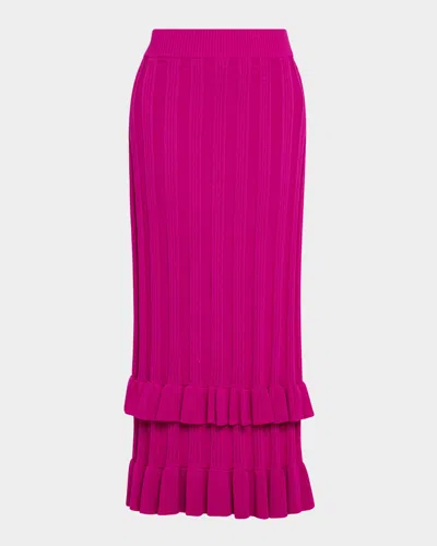 Marie Oliver Sawyer Ruffle-trim Rib Knit Maxi Skirt In Purple