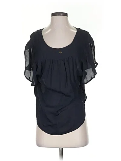 Pre-owned Marie Oliver Short Sleeve Silk Top Black Ruffles Neckline Tops