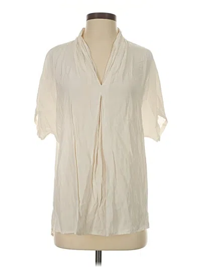 Pre-owned Marie Oliver Short Sleeve Silk Top Ivory Plunge Neckline Tops