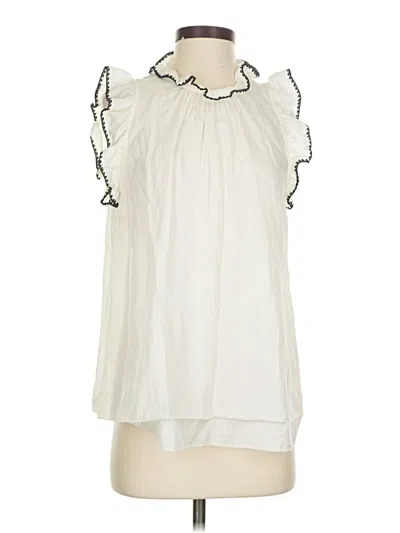 Pre-owned Marie Oliver Short Sleeve Silk Top Ivory Ruffles Neckline Tops In White