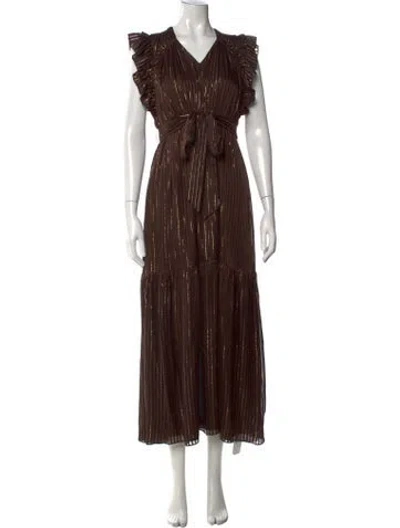 Pre-owned Marie Oliver Silk Long Dress In Brown