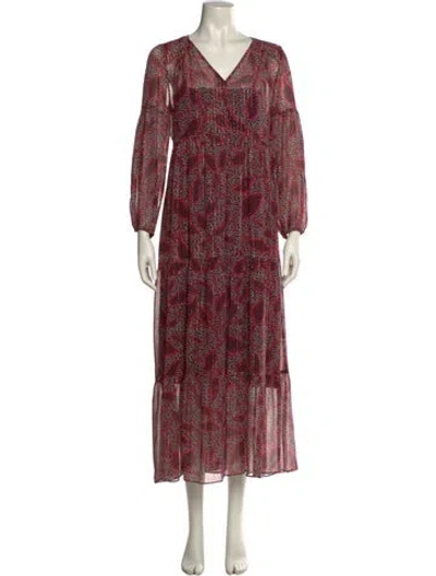 Pre-owned Marie Oliver Silk Long Dress In Burgundy