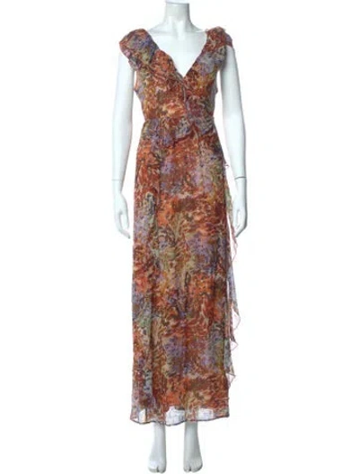 Pre-owned Marie Oliver Silk Long Dress W/ Tags In Brown