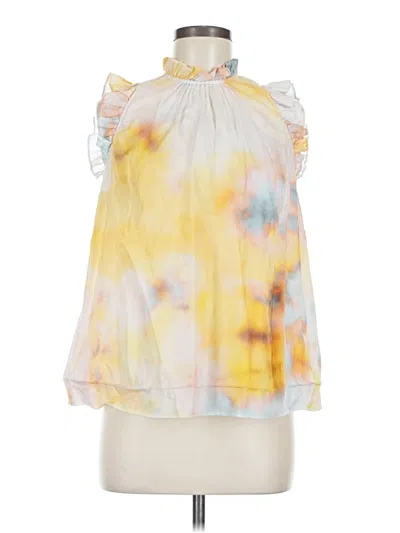 Pre-owned Marie Oliver Sleeveless Silk Top Yellow Cold Shoulder Neckline Tops