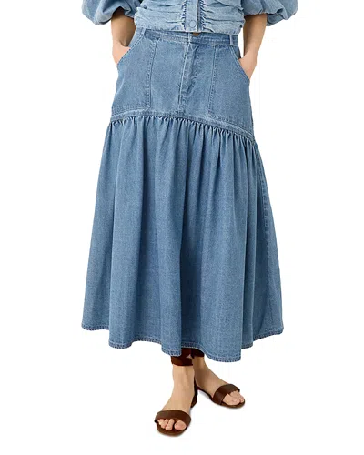 Marie Oliver Sophie Cotton A Line Midi Skirt In Blue