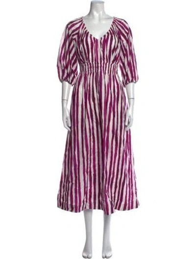 Pre-owned Marie Oliver Striped Midi Length Dress In Pink/purple