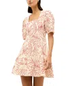 Marie Oliver Temma Embroidered Square-neck Linen Mini Dress In Red
