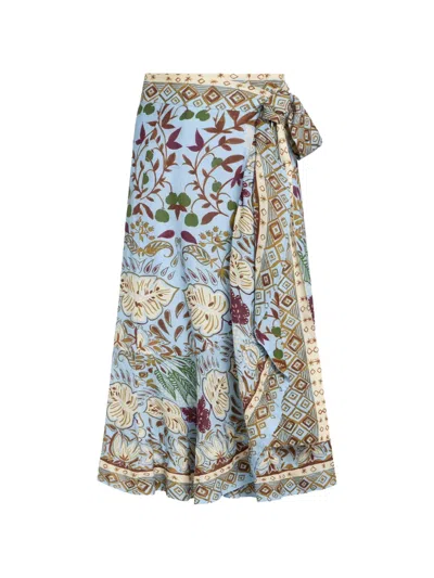 Marie Oliver Teresa Floral-print Wrap Midi Skirt In Blau