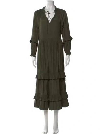 Pre-owned Marie Oliver Tie Neck Long Dress In Green
