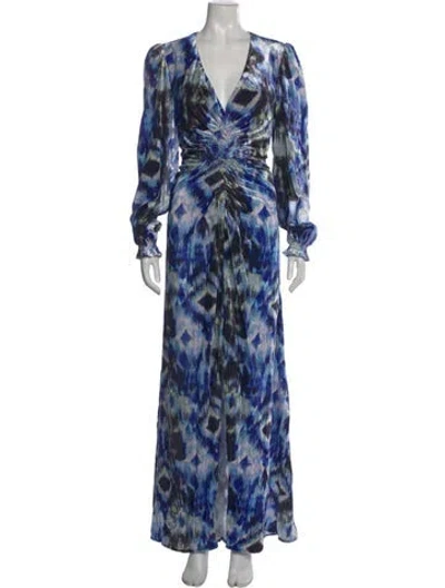 Pre-owned Marie Oliver Tie-dye Print Long Dress In Blue
