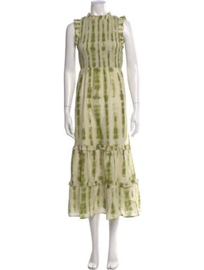Pre-owned Marie Oliver Tie-dye Print Midi Length Dress In Green