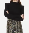 Marie Oliver Tinley Ribbed Mock-neck Ruffle-trim Sweater In Black