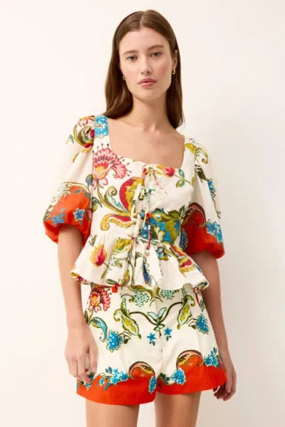 Marie Oliver Tora Puff Sleeve Peplum Top In Cartagena In Multi