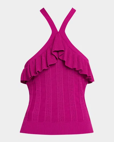 Marie Oliver Tricia Ruffle-trim Rib Knit Halter Top In Purple