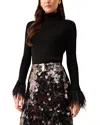 Marie Oliver Tucker Feather Trim Top In Black