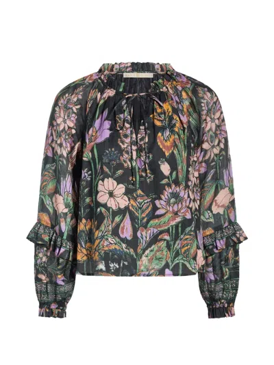 Marie Oliver Umika Floral-print Ruffled Blouse In Black