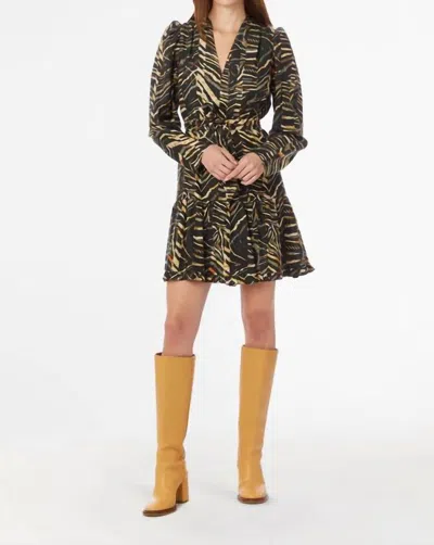 Marie Oliver Velma Belted Animal-print Flounce Mini Dress In Zebra