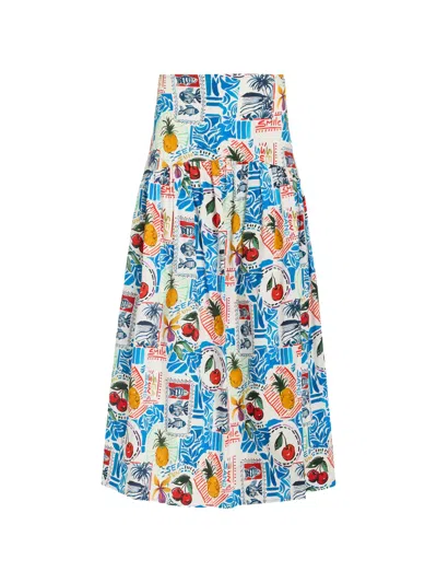 Marie Oliver Vicki Postcard-print Midi Skirt In Blue