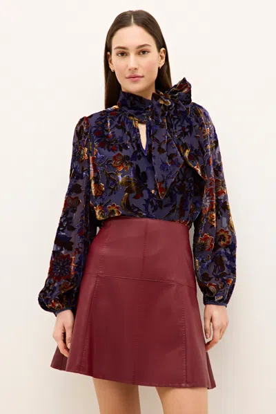 Marie Oliver Vivianne Tie Neck Velvet Pattern Top In Purple