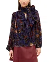 Marie Oliver Vivianne Tie Neck Velvet Pattern Top In Purple