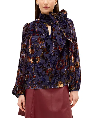 Marie Oliver Vivianne Tie Neck Velvet Pattern Top In Purple