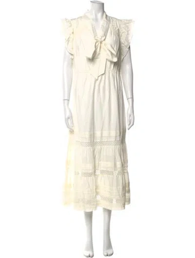 Pre-owned Marie Oliver V-neck Long Dress In White