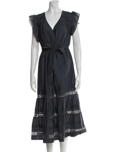 Pre-owned Marie Oliver V-neck Midi Length Dress In Blue