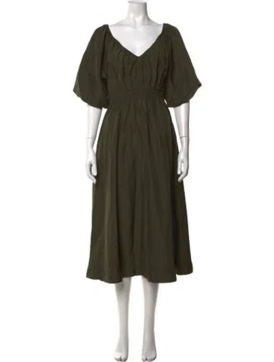 Pre-owned Marie Oliver V-neck Midi Length Dress In Green