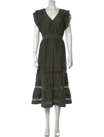 Pre-owned Marie Oliver V-neck Midi Length Dress In Green
