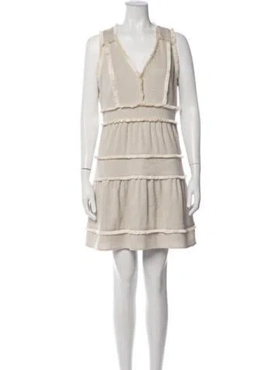 Pre-owned Marie Oliver V-neck Mini Dress In Neutrals