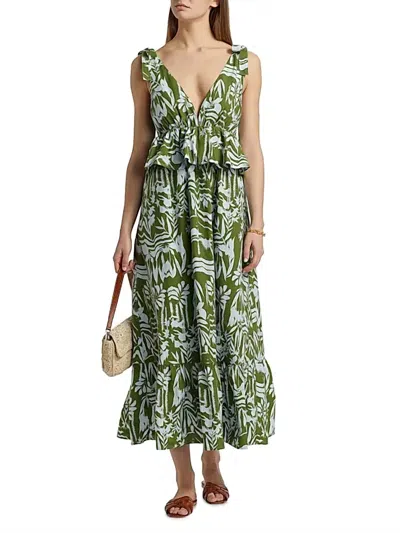 Marie Oliver Whitley Floral Tie-shoulder Peplum Midi Dress In Emerald Whisper In Green