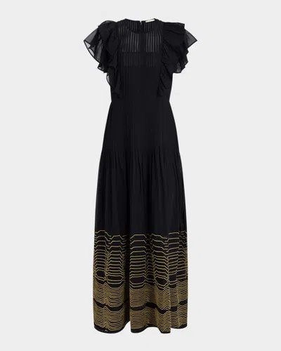 MARIE OLIVER WINFREY FLUTTER-SLEEVE PINTUCK MAXI DRESS