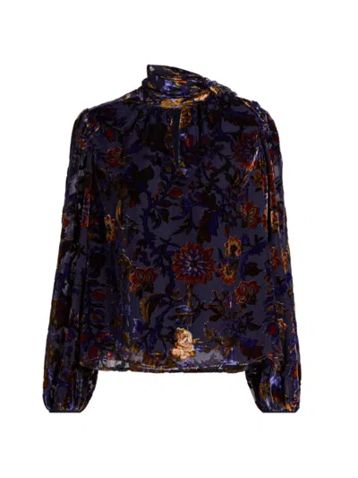 Marie Oliver Vivianne Tie Neck Velvet Pattern Top In Purple