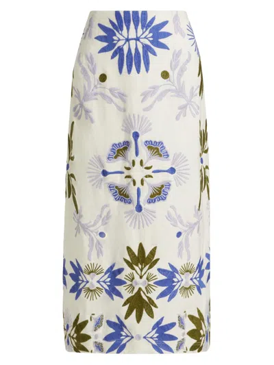 Marie Oliver Women's Chandler Embroidered Floral Midi-skirt In Blue