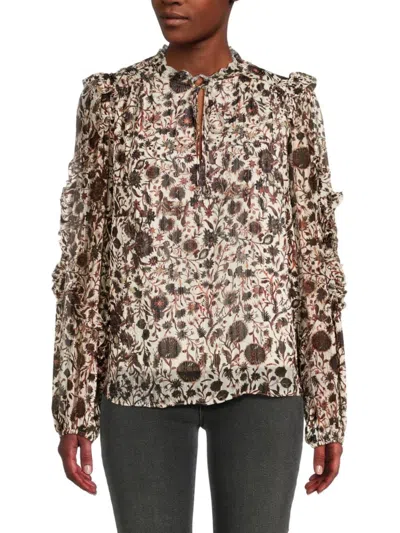Marie Oliver Women's Haley Floral Silk Blend Top In Brown Multicolor