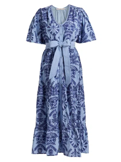 Marie Oliver Women's Natty Embroidered Floral Shirtdress In Purple