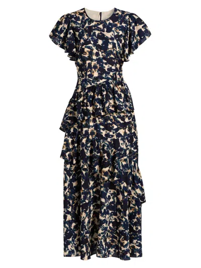 Marie Oliver Quinby Tiered Flounce Maxi Dress In Pyrite In Black