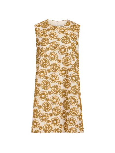 Marie Oliver Yvette Floral-embroidered Dress In Brown