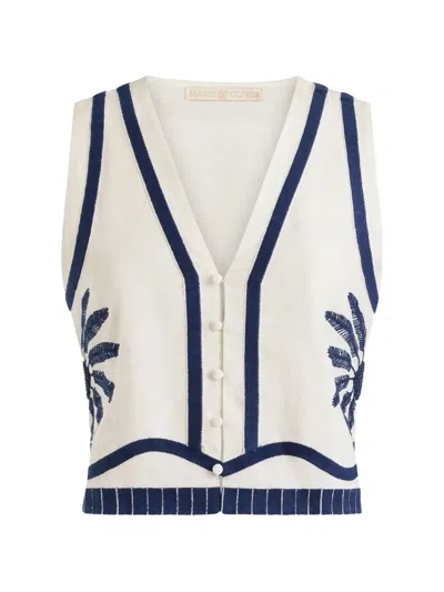 Marie Oliver Zahara Embroidered Sleeveless Top In Neutral