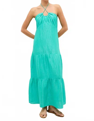 Marie Oliver Zenna Tiered Halter Gown In Blue