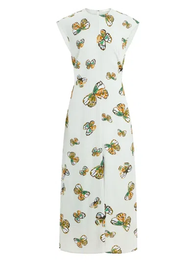 Marie Oliver Zuri Butterfly-print Cap-sleeve Dress In White