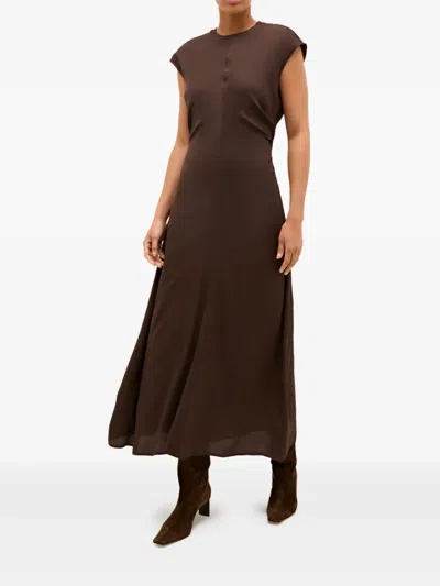 Marie Oliver Zuri Cap-sleeve Midi Dress In Brown