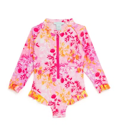 Marie Raxevsky Kids' Long-sleeve Botanical Print Swimsuit In Pink