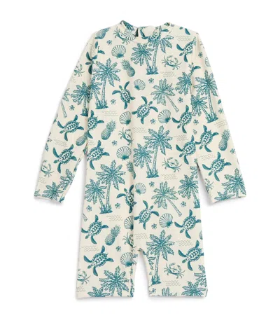 Marie Raxevsky Kids' Printed Long-sleeve Swimsuit In Blue