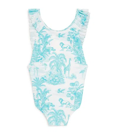 Marie Raxevsky Kids' Ruffled Jungle Print Swimsuit In Blue