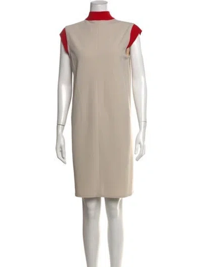 Pre-owned Marie Saint Pierre Mock Neck Knee-length Dress In Neutrals