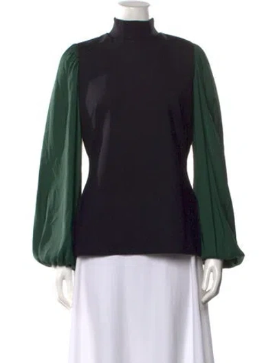 Pre-owned Marie Saint Pierre Mock Neck Long Sleeve Top In Green