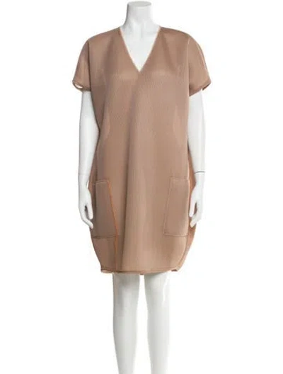 Pre-owned Marie Saint Pierre V-neck Knee-length Dress In Brown