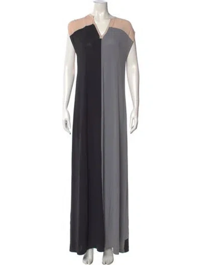 Pre-owned Marie Saint Pierre V-neck Long Dress In Black